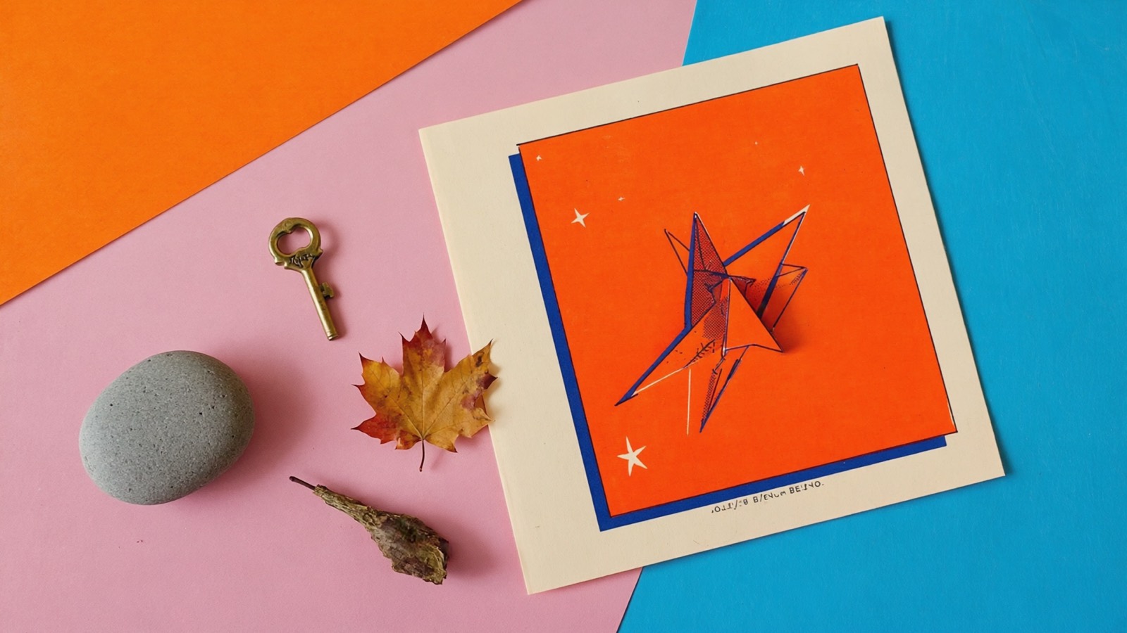 Risograph-Illustration in Pink und Orange: kleine Alltagsgegenstände auf einem Tisch, eines davon leuchtet wie frisch entdeckt.